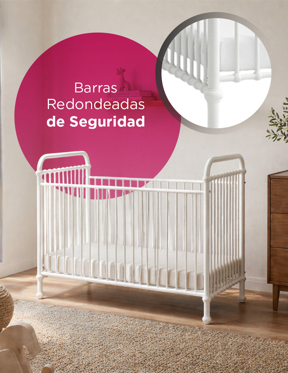 Cuna Metálica para Bebé Emery Blanca con Colchón Base Ajustable