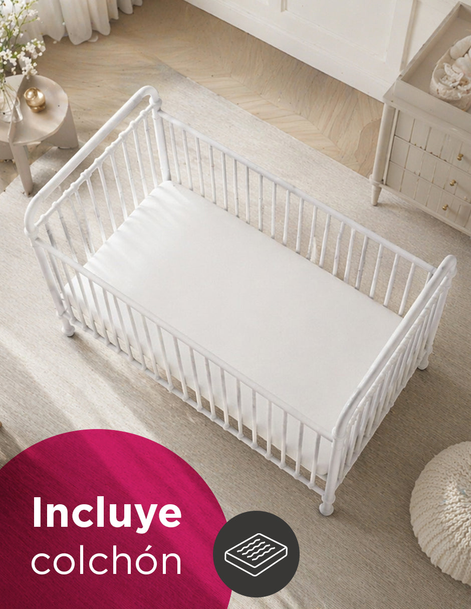 Cuna Metálica para Bebé Emery Blanca con Colchón Base Ajustable