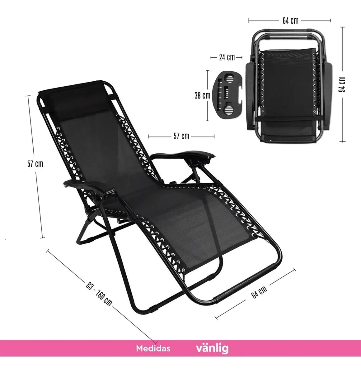 Silla Gravedad Acero Camastro Negra