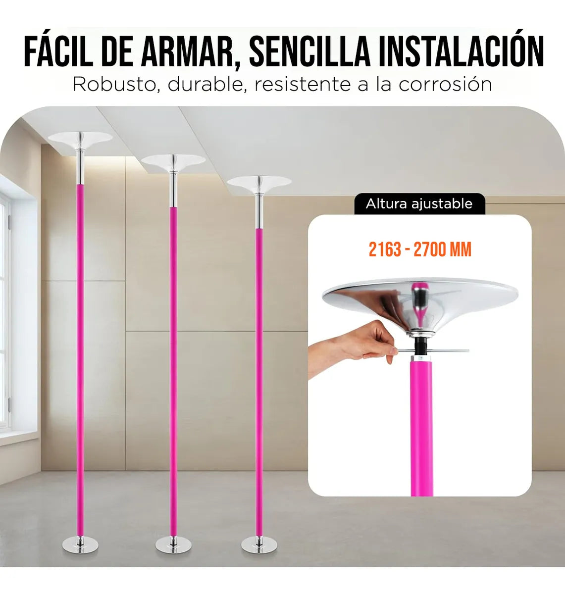 Tubo Para Ejercicio Fitness Giratorio y Fijo Rosa