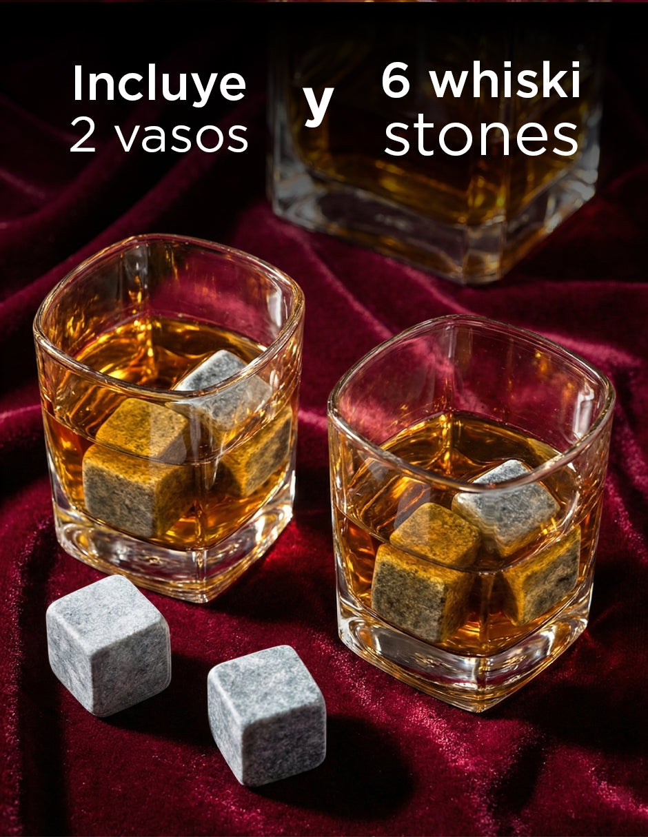 Decantador Durham de Vidrio - Kit de Lujo con Piedras Enfriadoras de Piedra Natural