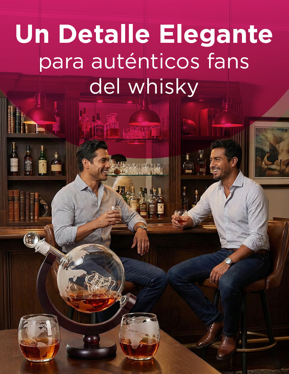 Decantador Premium Dover 850 ml - Kit de Cristalería con Diseño de Navegación y Mapamundi