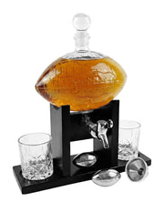 Decantador Temático de Vidrio Balón de Futbol Americano Vanlig - Set de Lujo con Vasos y Piedras de Acero