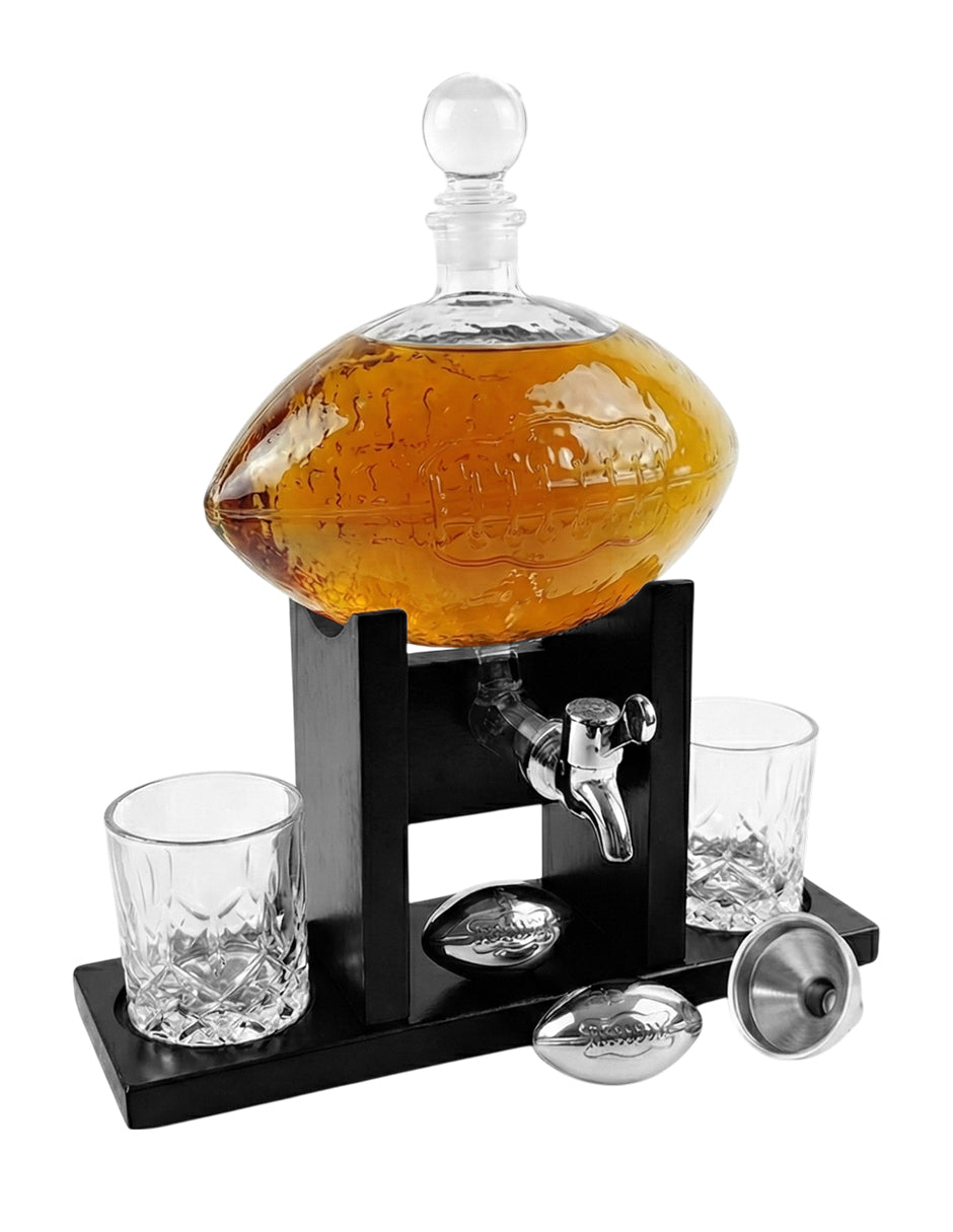 Decantador Temático de Vidrio Balón de Futbol Americano Vanlig - Set de Lujo con Vasos y Piedras de Acero