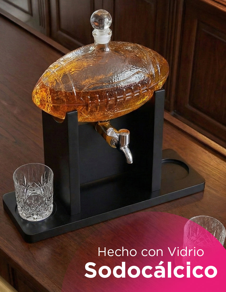 Decantador Temático de Vidrio Balón de Futbol Americano Vanlig - Set de Lujo con Vasos y Piedras de Acero