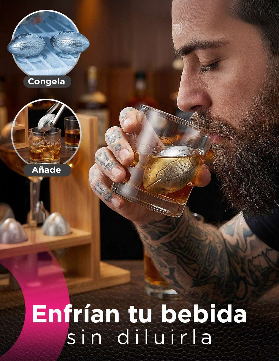 Decantador Temático de Vidrio Balón de Futbol Americano Vanlig - Set de Lujo con Vasos y Piedras de Acero