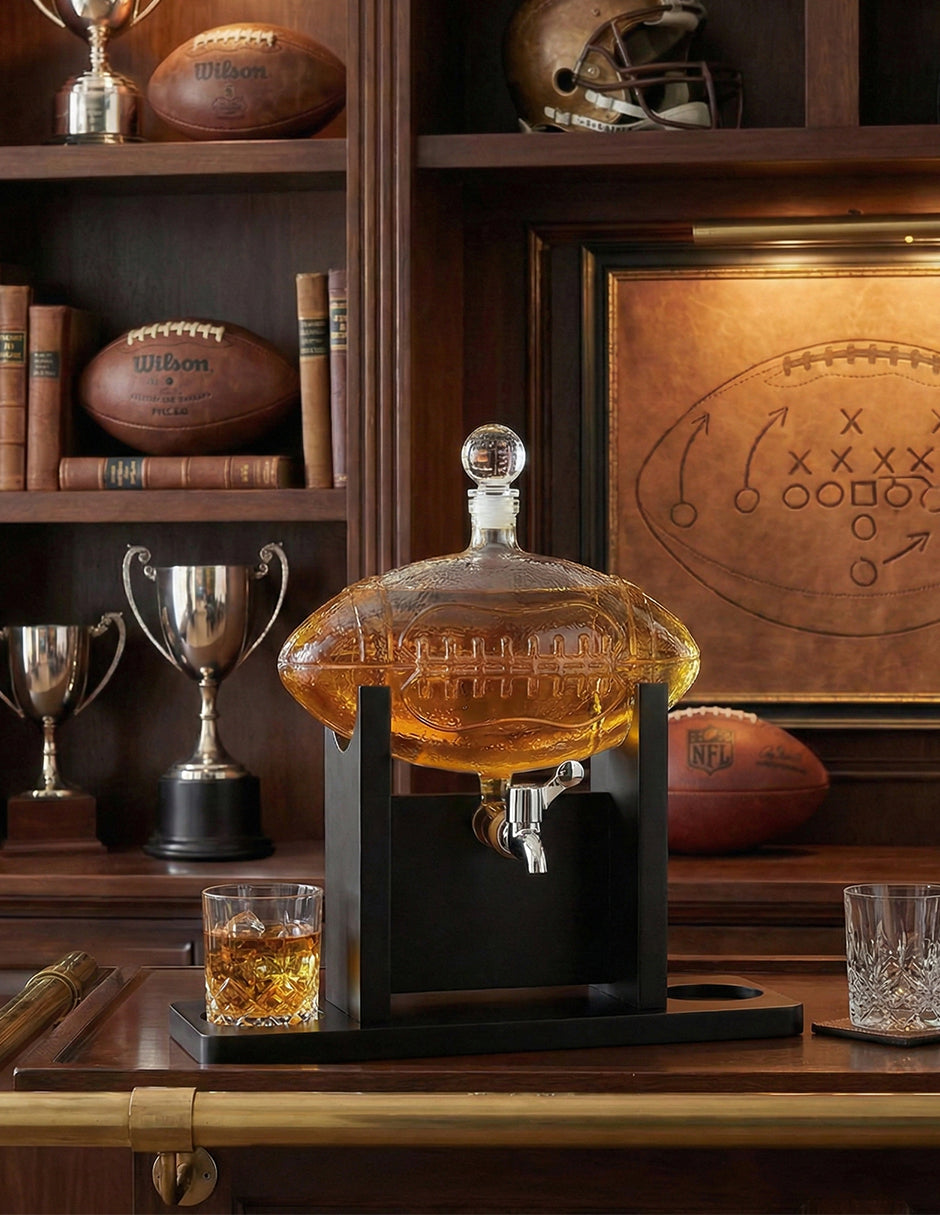 Decantador Temático de Vidrio Balón de Futbol Americano Vanlig - Set de Lujo con Vasos y Piedras de Acero