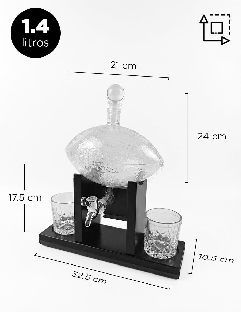 Decantador Temático de Vidrio Balón de Futbol Americano Vanlig - Set de Lujo con Vasos y Piedras de Acero