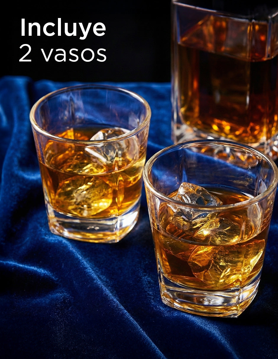 Decantador York de Vidrio con Tapón Hermético y Set de Vasos de Lujo