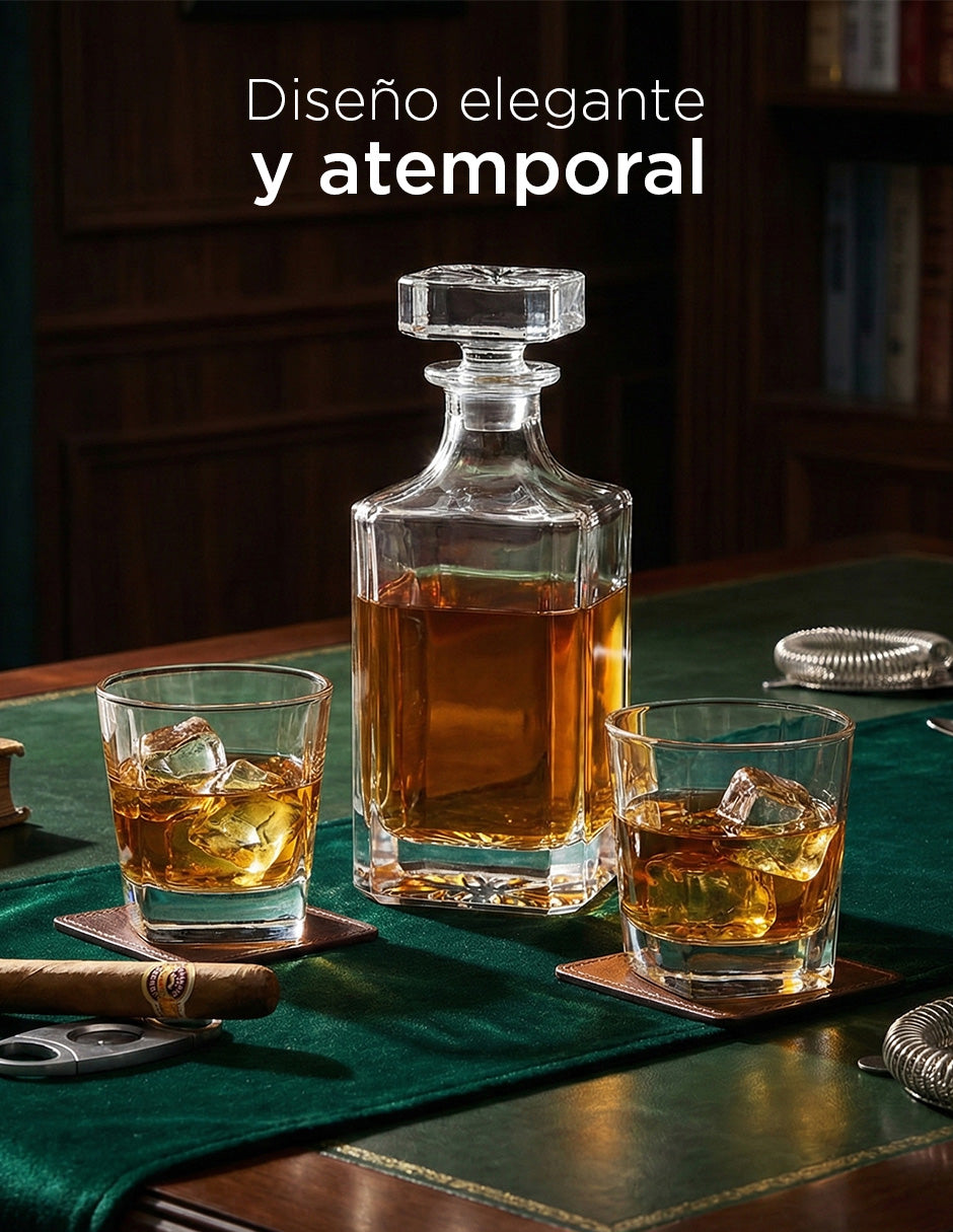 Decantador York de Vidrio con Tapón Hermético y Set de Vasos de Lujo