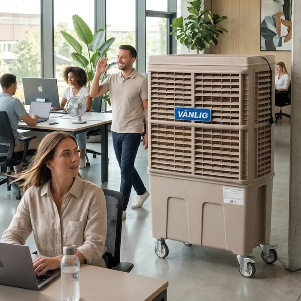 Enfriador Evaporativo Industrial Portátil Vostok Vanlig 120L Beige con Ruedas