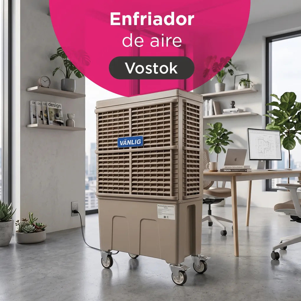 Enfriador Evaporativo Industrial Portátil Vostok Vanlig 120L Beige con Ruedas