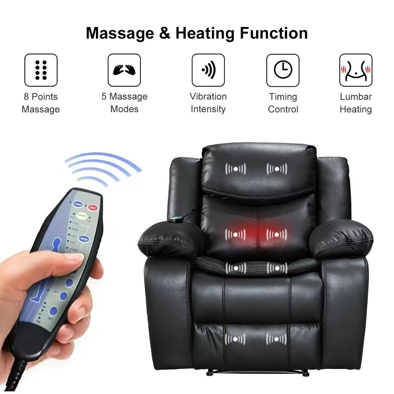 Sillón Burgo, Reclinable, Eléctrico con Masaje y Calor Negro