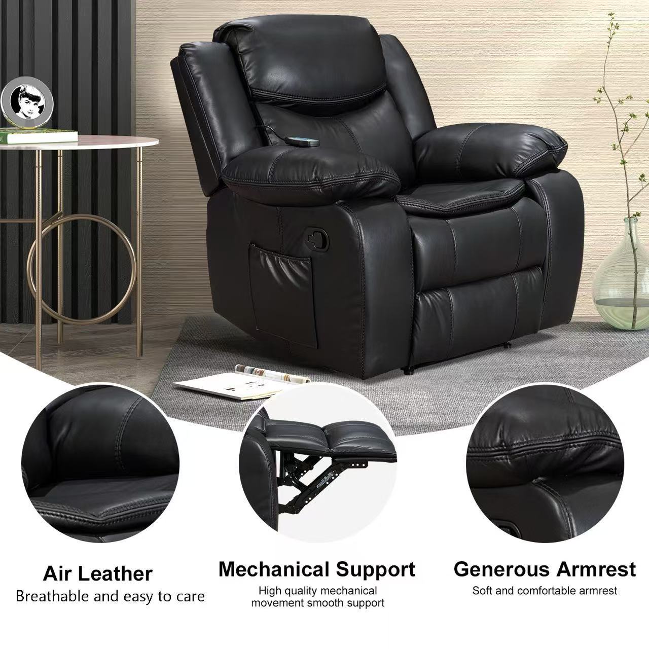 Sillón Burgo, Reclinable, Eléctrico con Masaje y Calor Negro