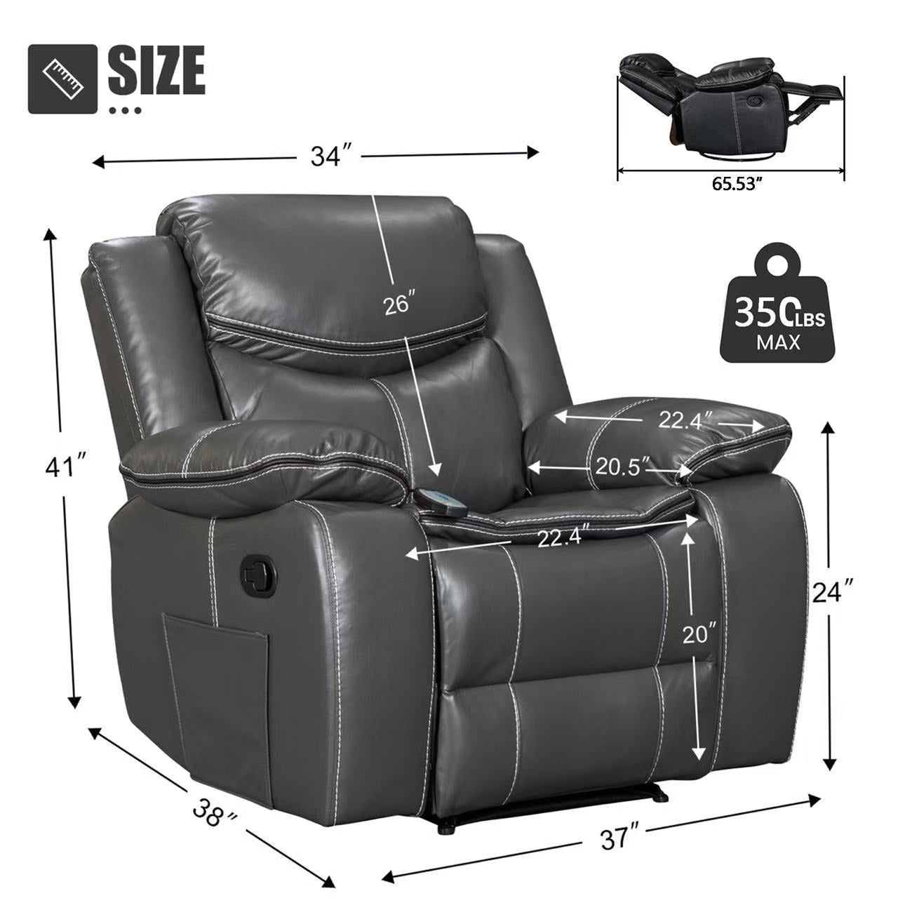 Sillón Burgo, Reclinable, Eléctrico con Masaje y Calor Gris