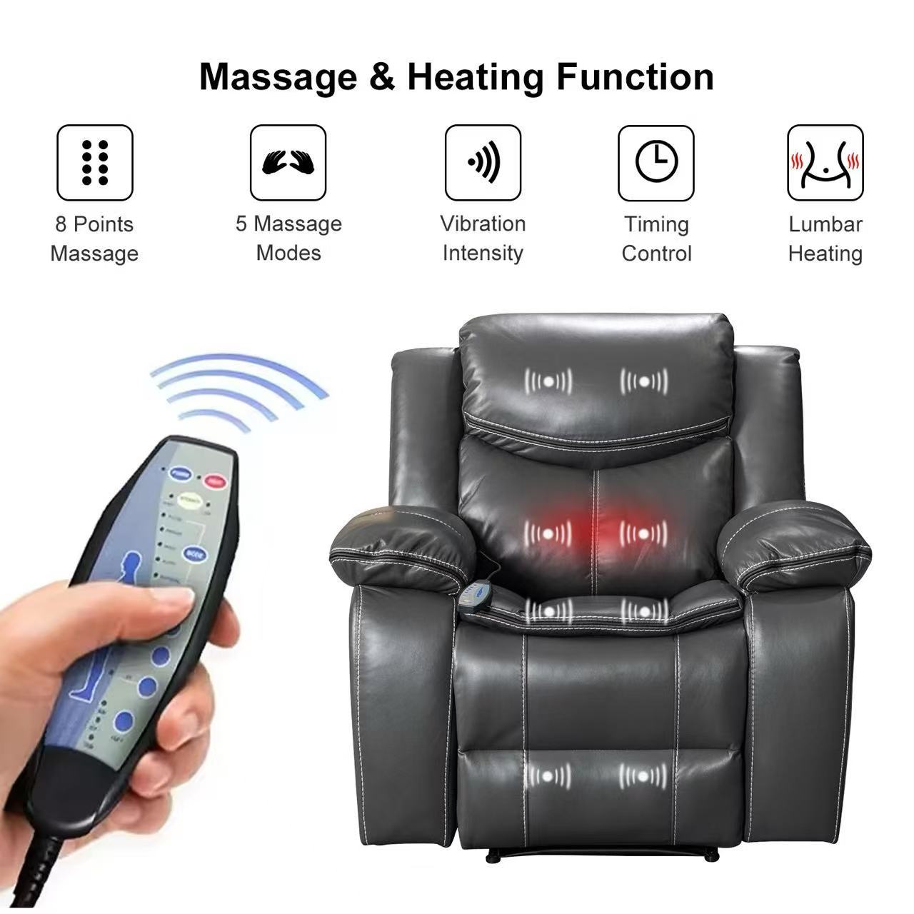 Sillón Burgo, Reclinable, Eléctrico con Masaje y Calor Gris