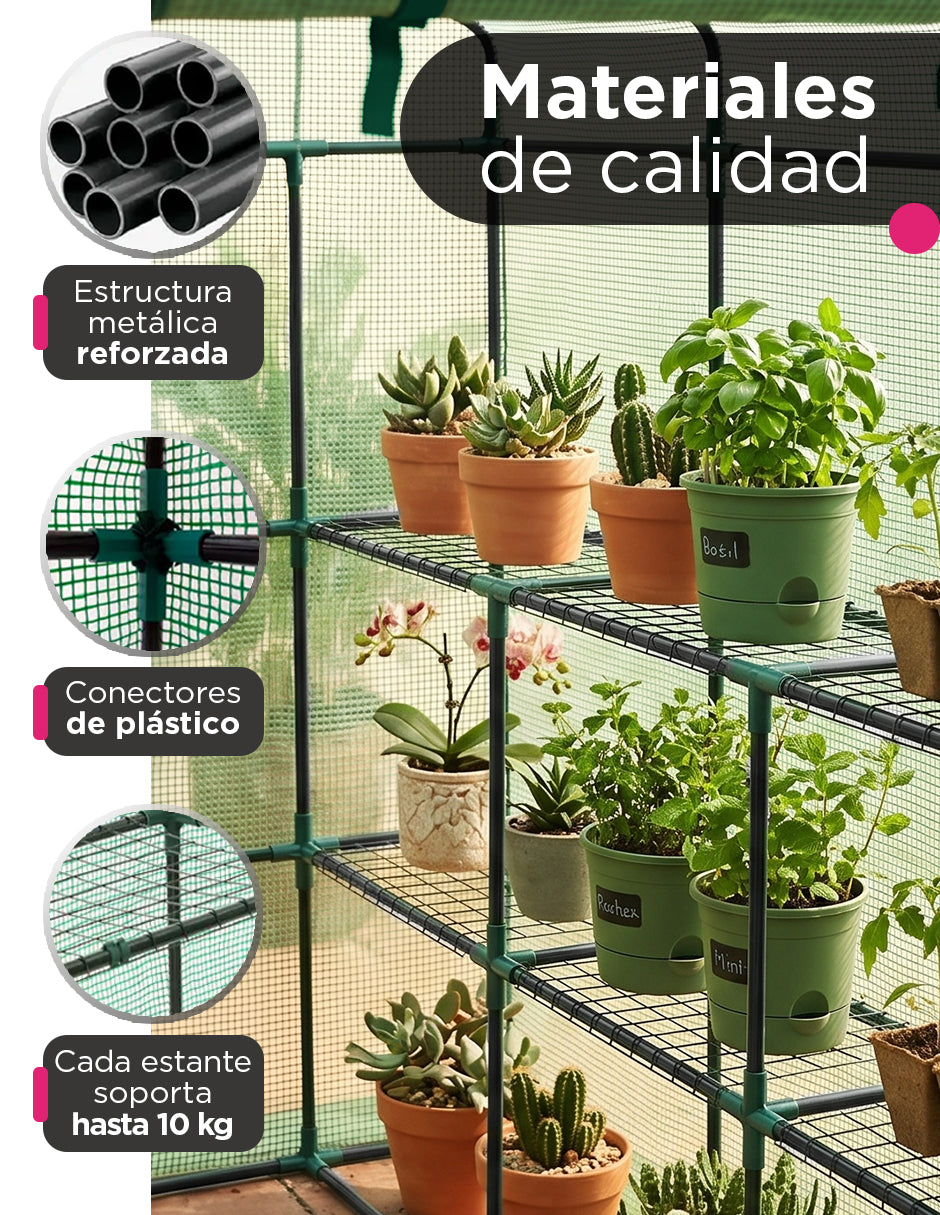 Invernadero Huerto Casero Nubira Verde Vänlig - Vivero de Jardín con Estantes de Metal Reforzado