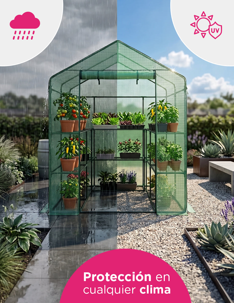 Invernadero Huerto Casero Nubira Verde Vänlig - Vivero de Jardín con Estantes de Metal Reforzado