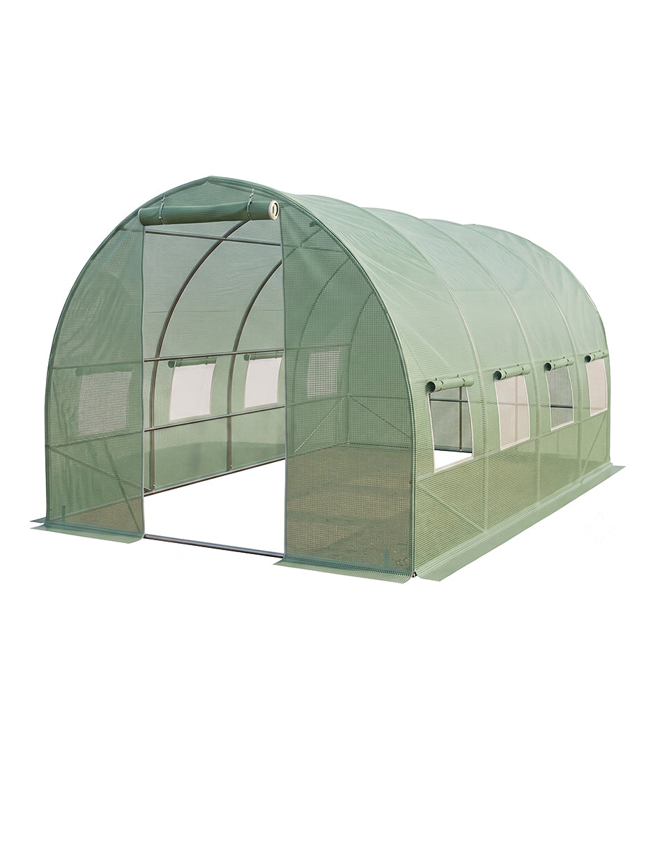 Invernadero Minerva Verde Túnel Curvo 3 x 6 m de Jardín con Ventanas Laterales y Puerta Enrollable