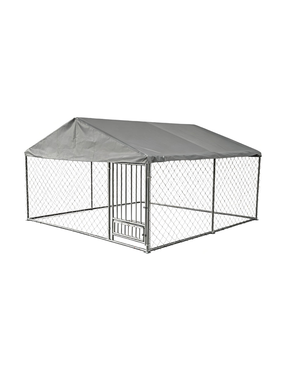 Jaula Kens Gris Gallinero Aviario Exterior 3 x 3m para Mascotas con Techo Impermeable