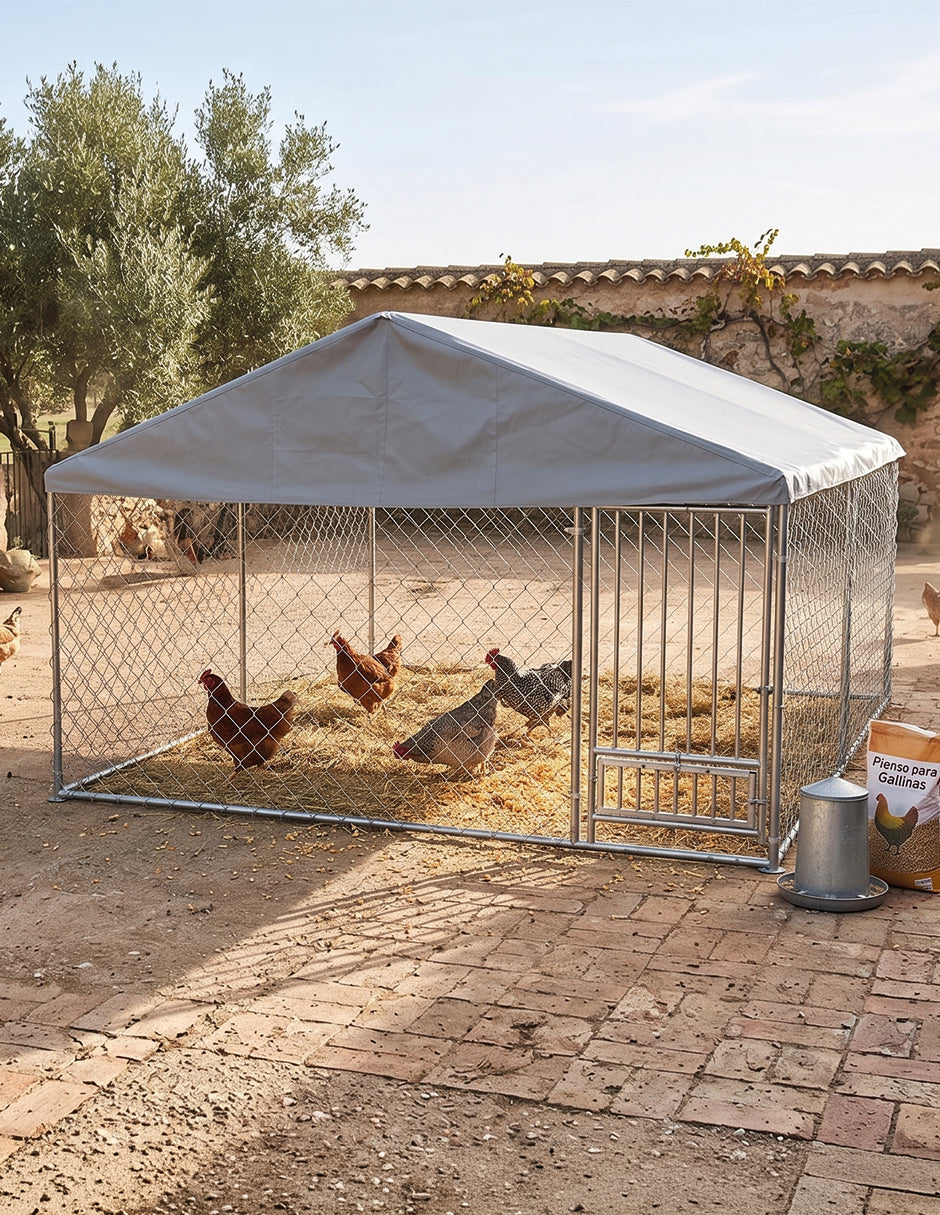 Jaula Kens Gris Gallinero Aviario Exterior 3 x 3m para Mascotas con Techo Impermeable