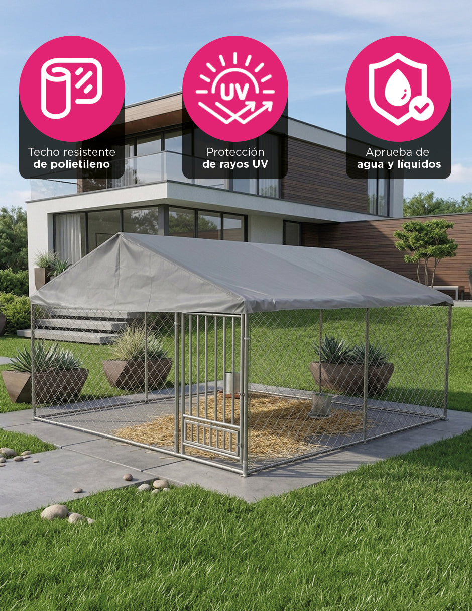 Jaula Kens Gris Gallinero Aviario Exterior 3 x 3m para Mascotas con Techo Impermeable