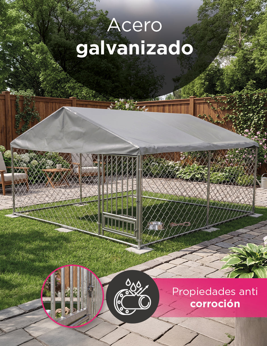 Jaula Kens Gris Gallinero Aviario Exterior 3 x 3m para Mascotas con Techo Impermeable