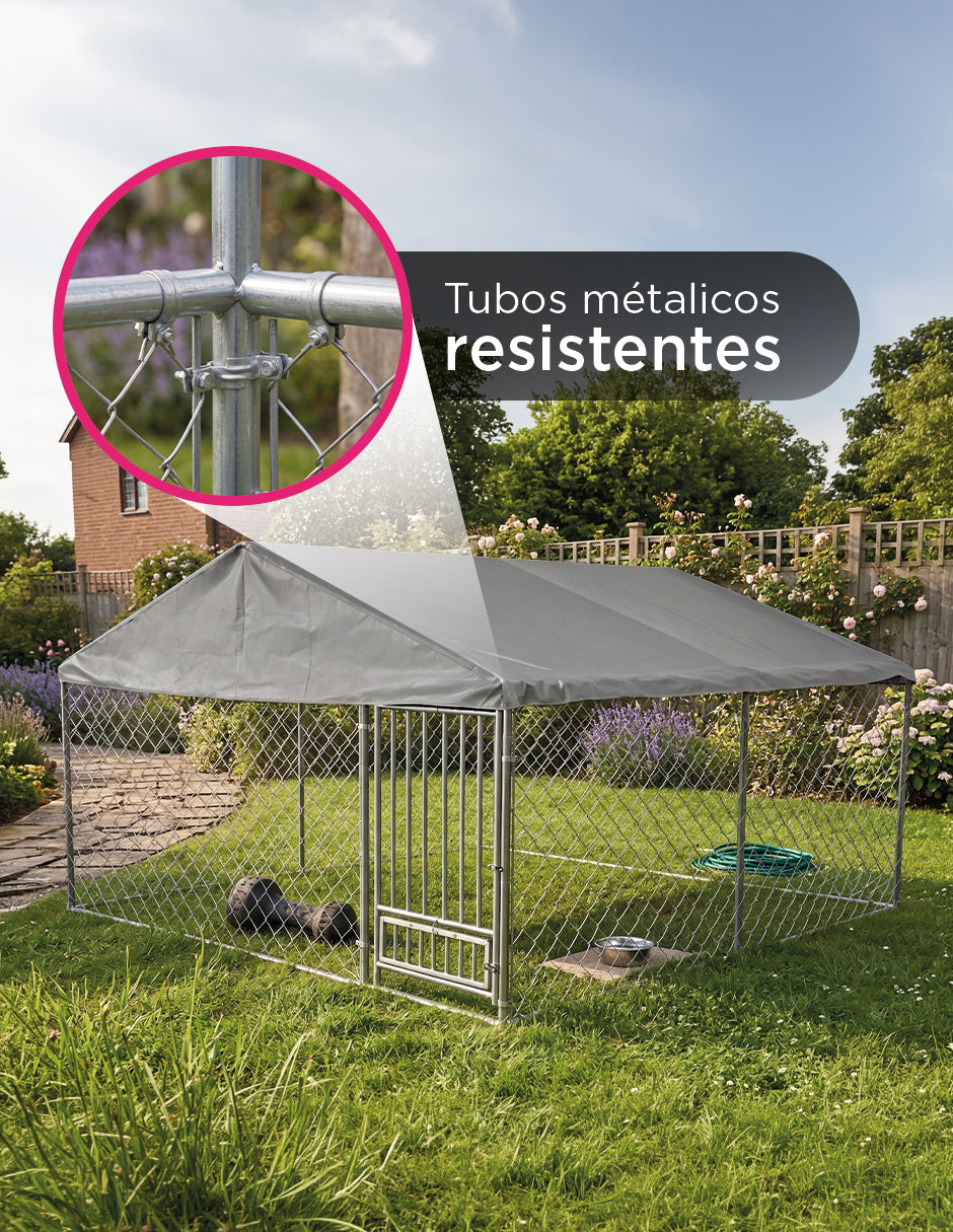 Jaula Kens Gris Gallinero Aviario Exterior 3 x 3m para Mascotas con Techo Impermeable