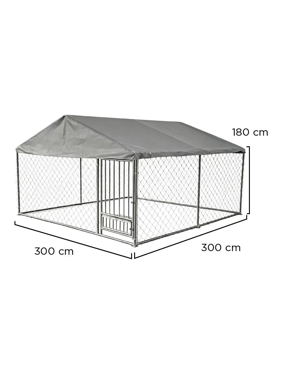 Jaula Kens Gris Gallinero Aviario Exterior 3 x 3m para Mascotas con Techo Impermeable