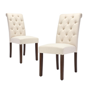 Juego de 2 Sillas de Comedor Sevilla Tapizadas en Lino Crema con Capitoné y Patas de Madera