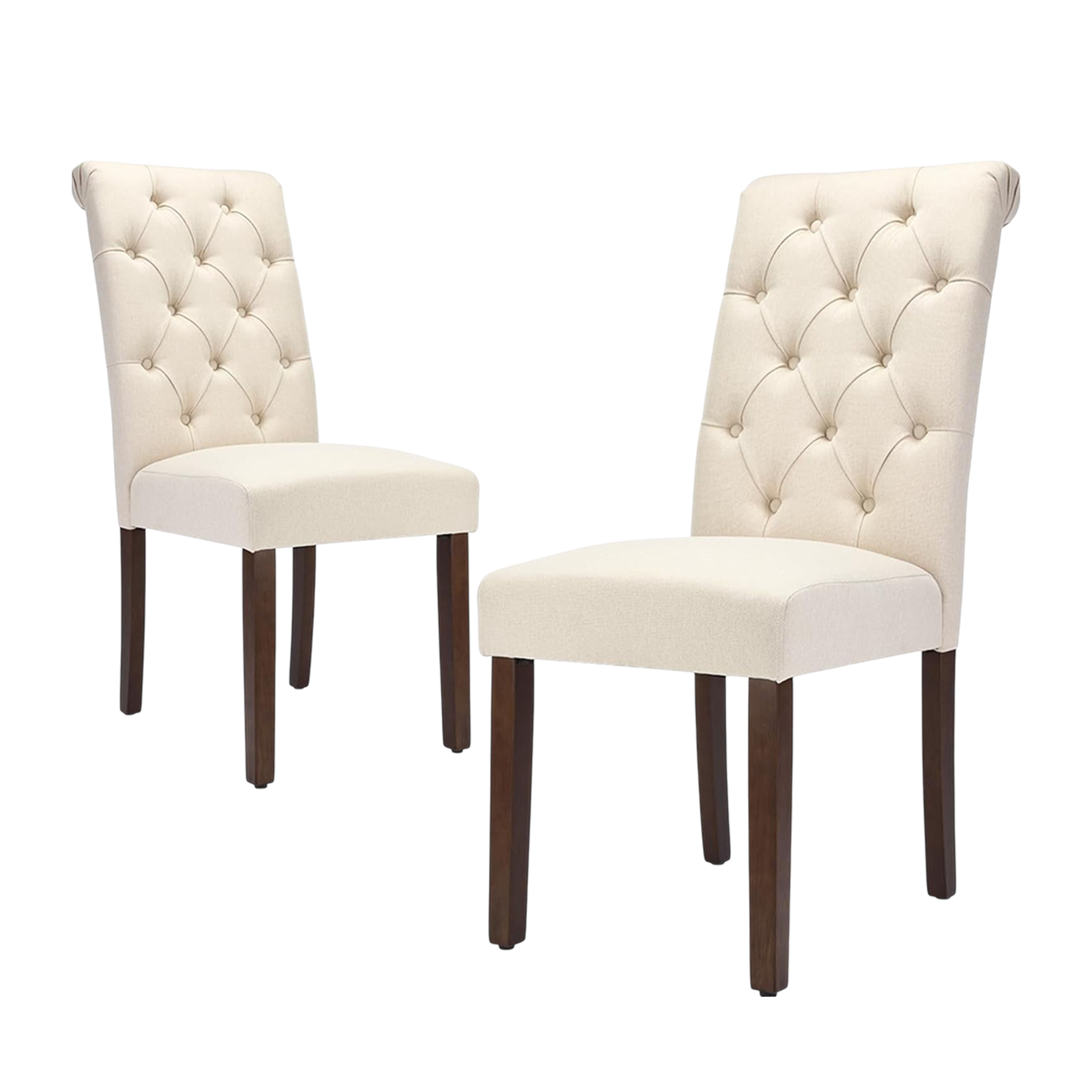 Juego de 2 Sillas de Comedor Sevilla Tapizadas en Lino Crema con Capitoné y Patas de Madera