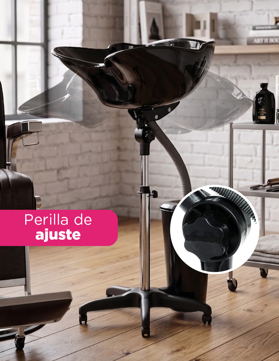 Lavacabezas Portátil con Tanque Recolector de 7 Litros, Tarja Reclinable y Altura Ajustable Dublin para Barbería y Estética