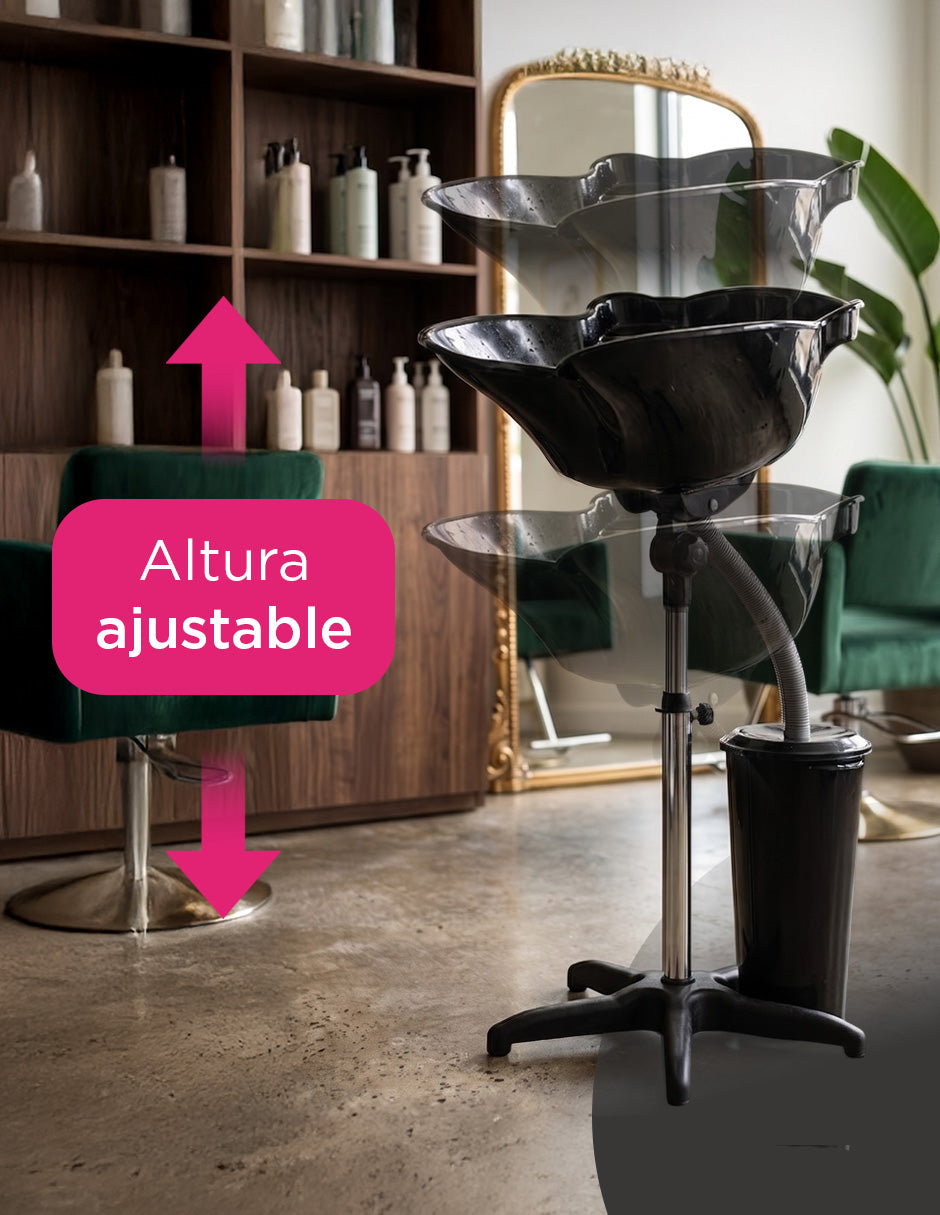 Lavacabezas Portátil con Tanque Recolector de 7 Litros, Tarja Reclinable y Altura Ajustable Dublin para Barbería y Estética