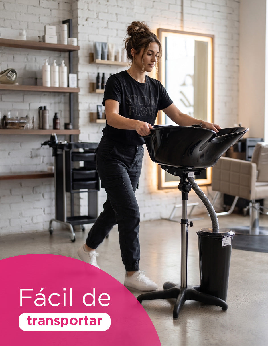 Lavacabezas Portátil con Tanque Recolector de 7 Litros, Tarja Reclinable y Altura Ajustable Dublin para Barbería y Estética