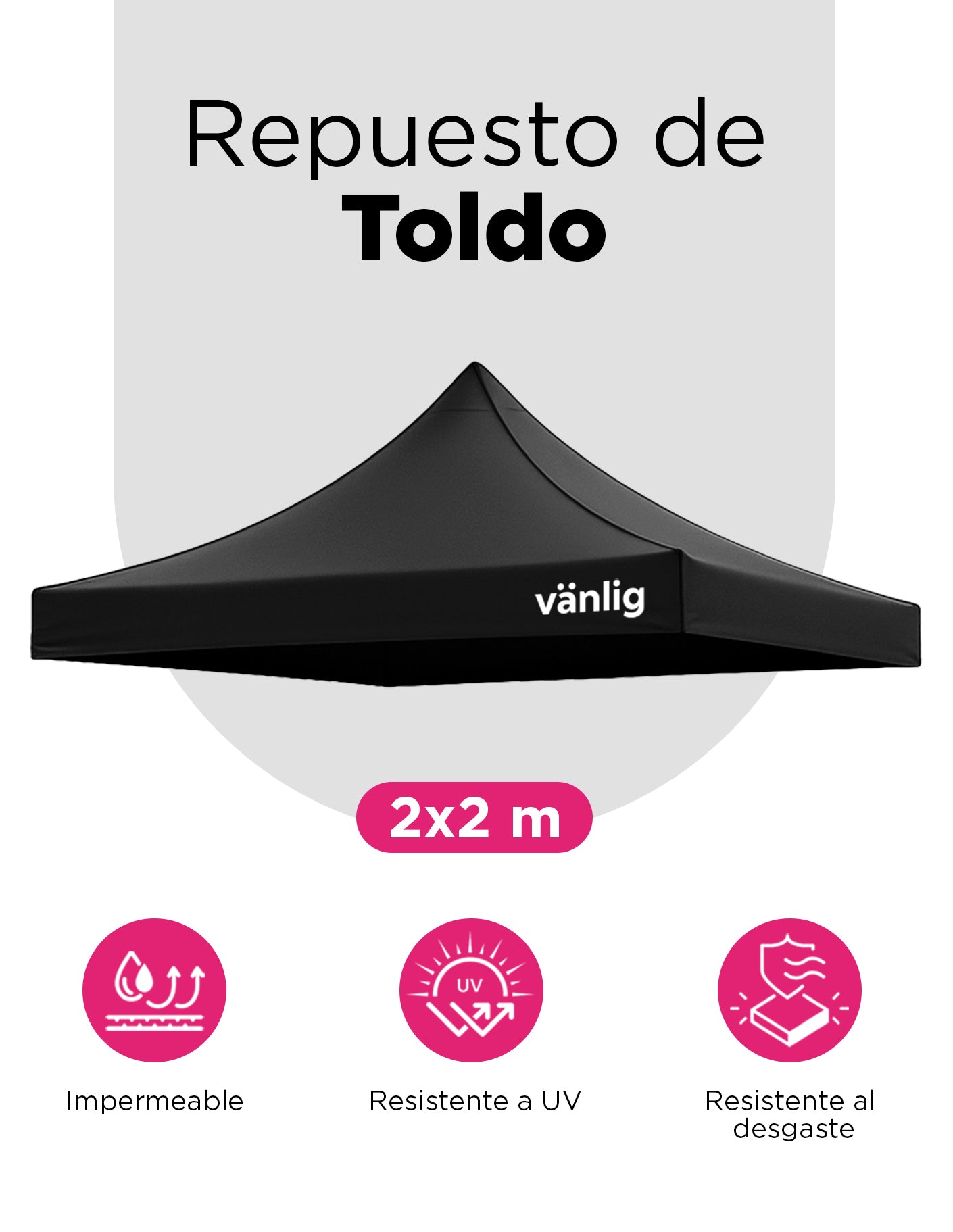 Lona Repuesto Para Toldo 2X2 Negra