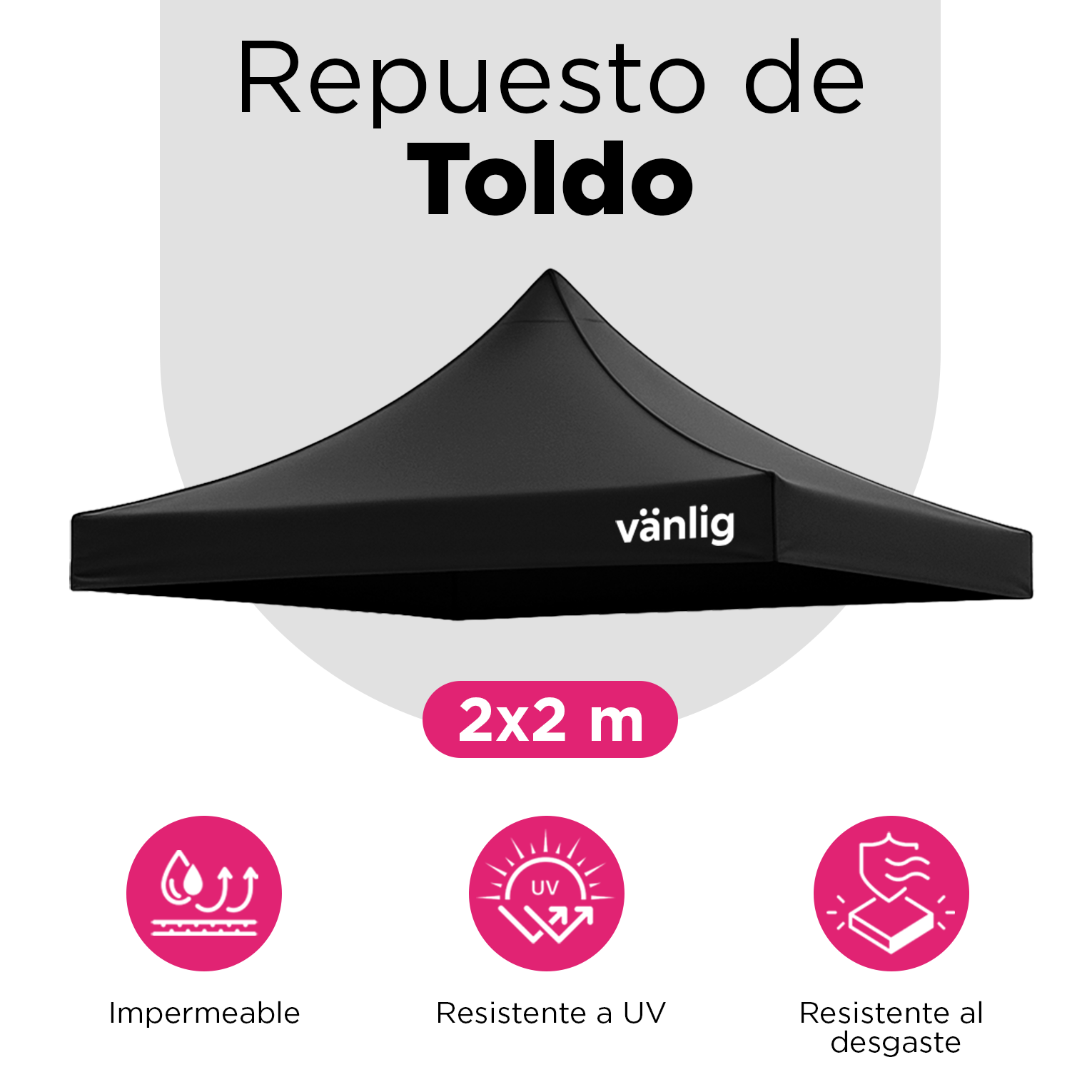 Lona de Repuesto Vanlig 2x2m Negro: Cobertura Impermeable de Poliéster Oxford 420D