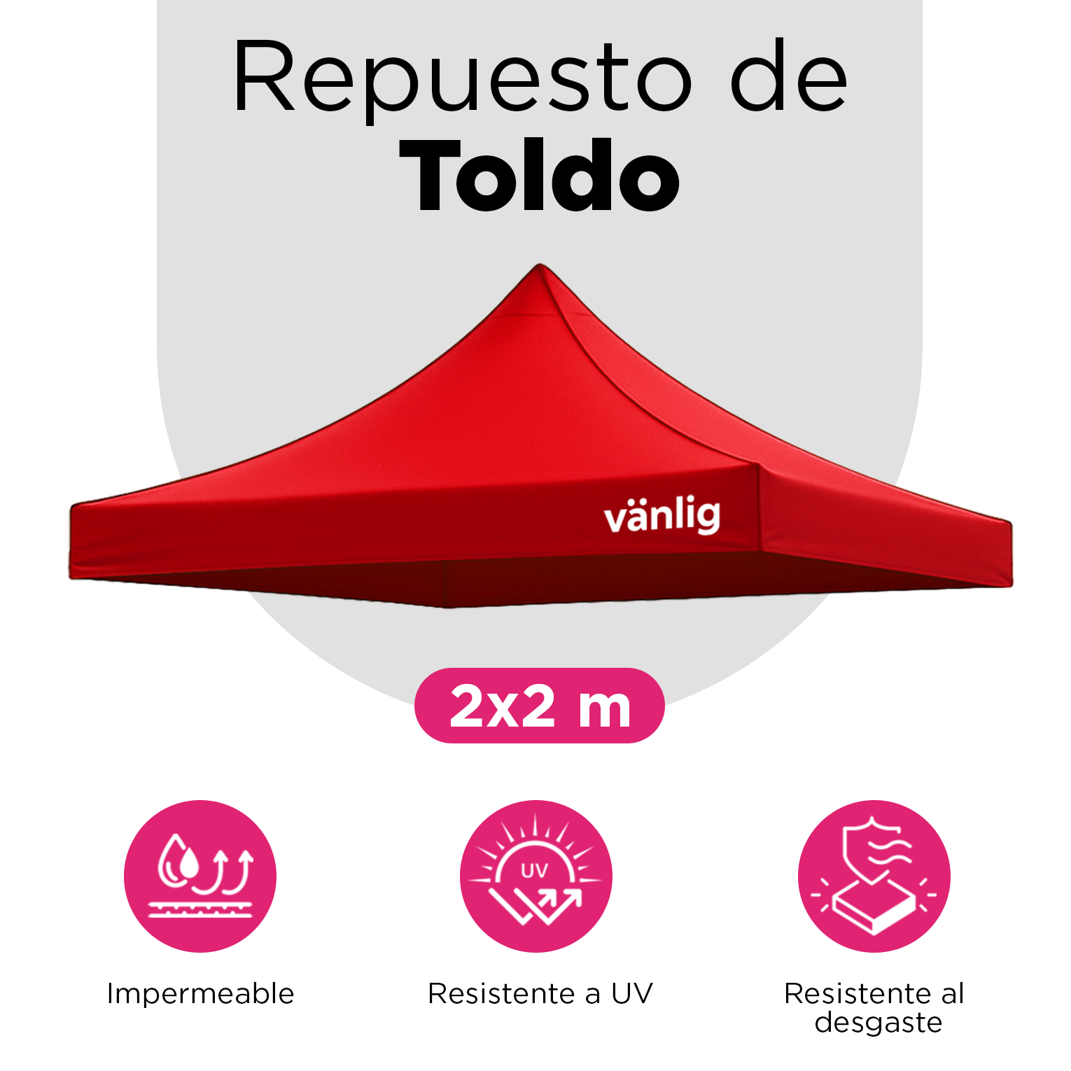 Lona de Repuesto Vanlig 2x2m Rojo: Cobertura Impermeable de Poliéster Oxford 420D