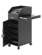Carrito Auxiliar de Barbería y Estética Sicilia Negro con 4 Niveles, Cajón Superior y Soportes para Herramientas