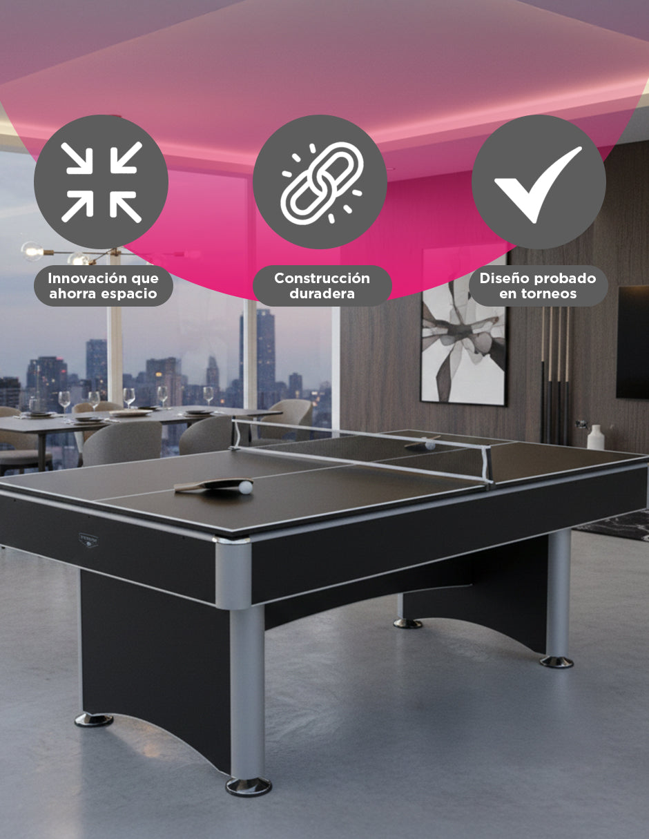 MESA NEGRA 3 EN 1 BILLAR, PING PONG Y COMEDOR DE LUJO