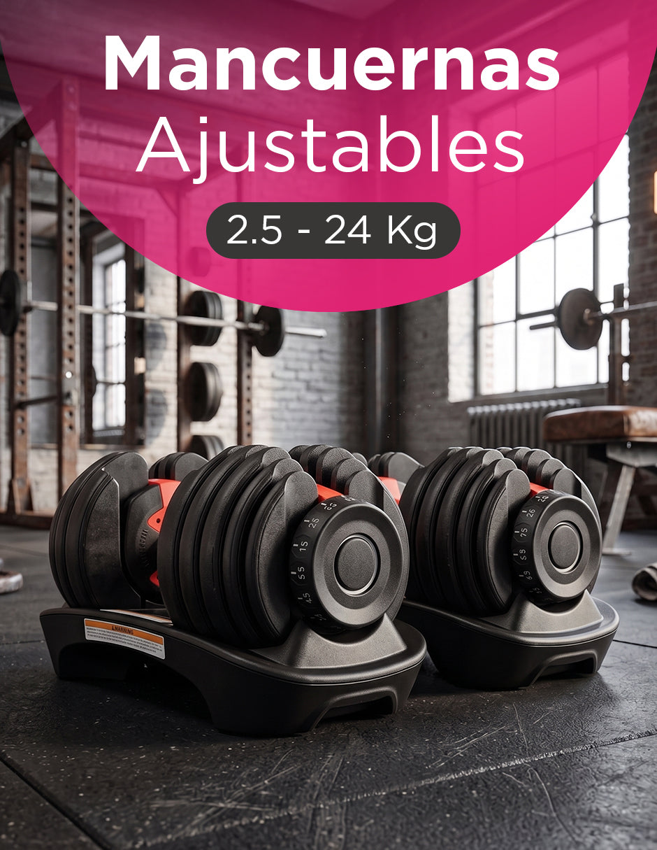 Par de Mancuernas Ajustable 2.5 a 24 kg Dial Giratorio 15 Pesos en 1