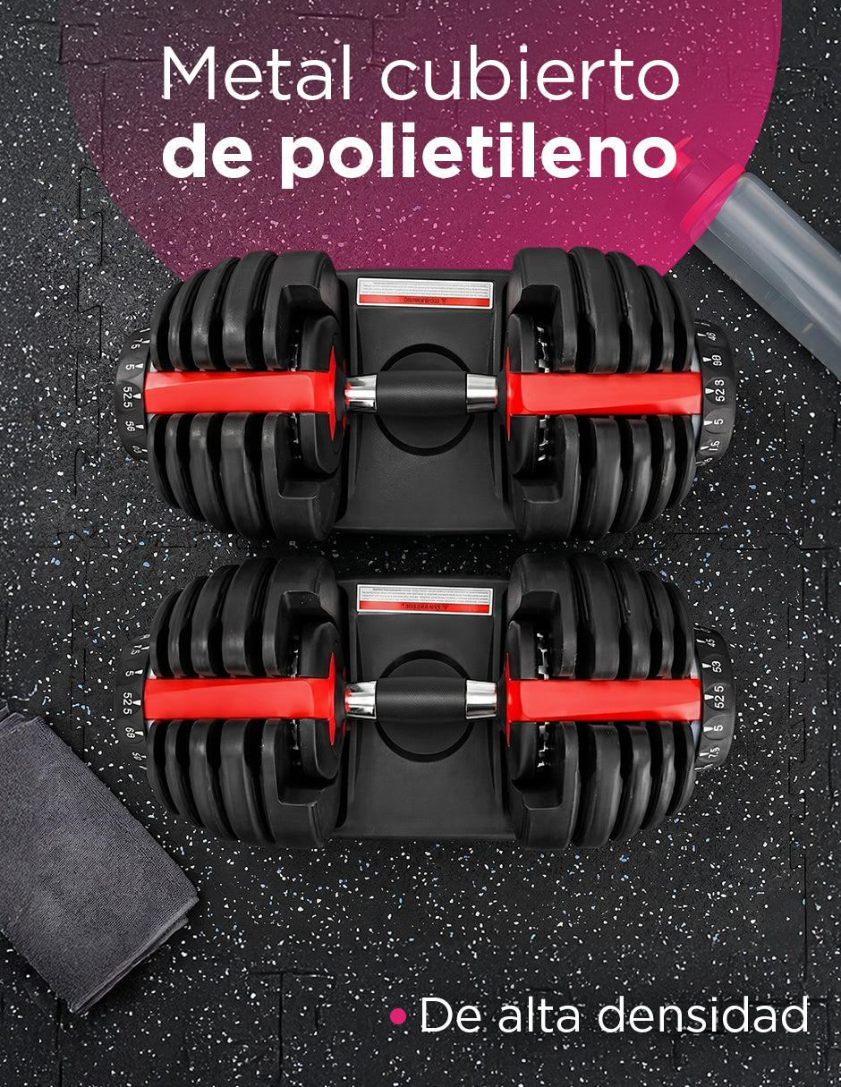 Par de Mancuernas Ajustable 2.5 a 24 kg Dial Giratorio 15 Pesos en 1