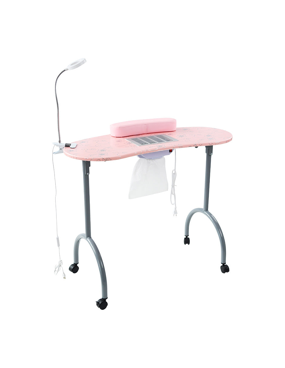 Mesa De Manicura Luma Portátil Con Accesorios Spa Salón de Belleza Color Rosa
