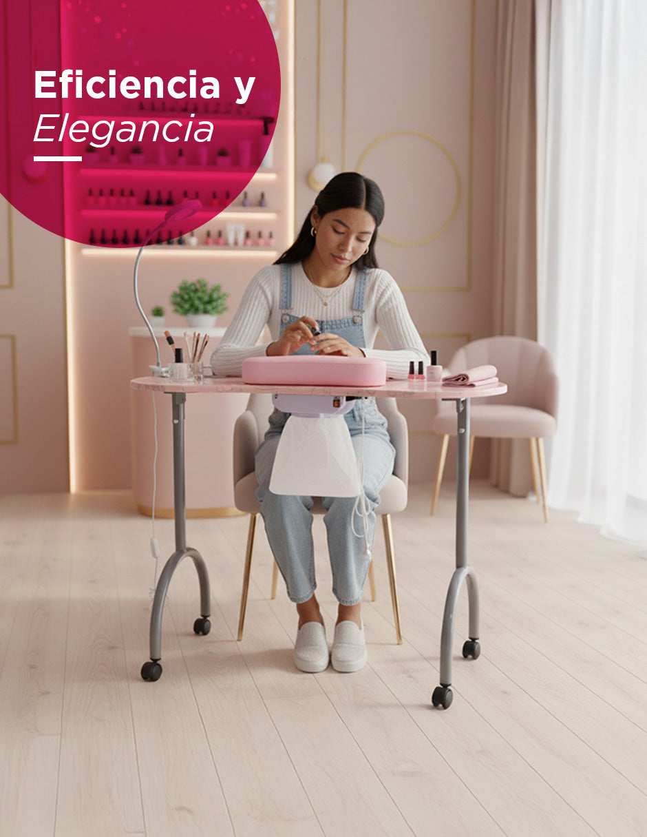 Mesa De Manicura Luma Portátil Con Accesorios Spa Salón de Belleza Color Rosa