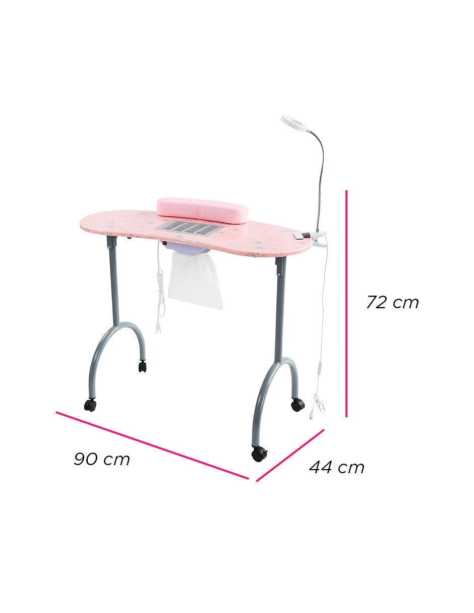 Mesa De Manicura Luma Portátil Con Accesorios Spa Salón de Belleza Color Rosa