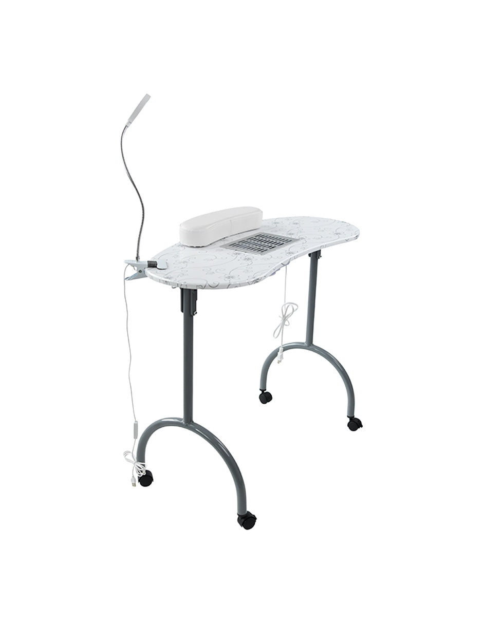 Mesa De Manicura Luma Portátil Con Accesorios Spa Salón de Belleza Color Blanco