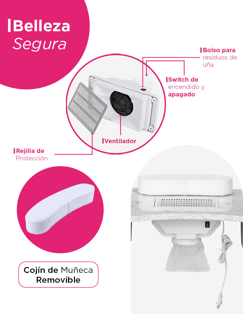 Mesa De Manicura Luma Portátil Con Accesorios Spa Salón de Belleza Color Blanco