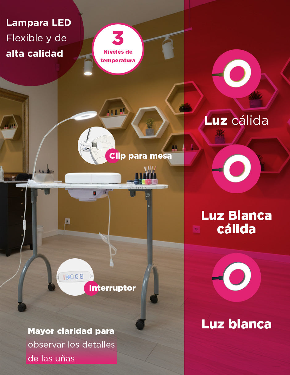 Mesa De Manicura Luma Portátil Con Accesorios Spa Salón de Belleza Color Blanco