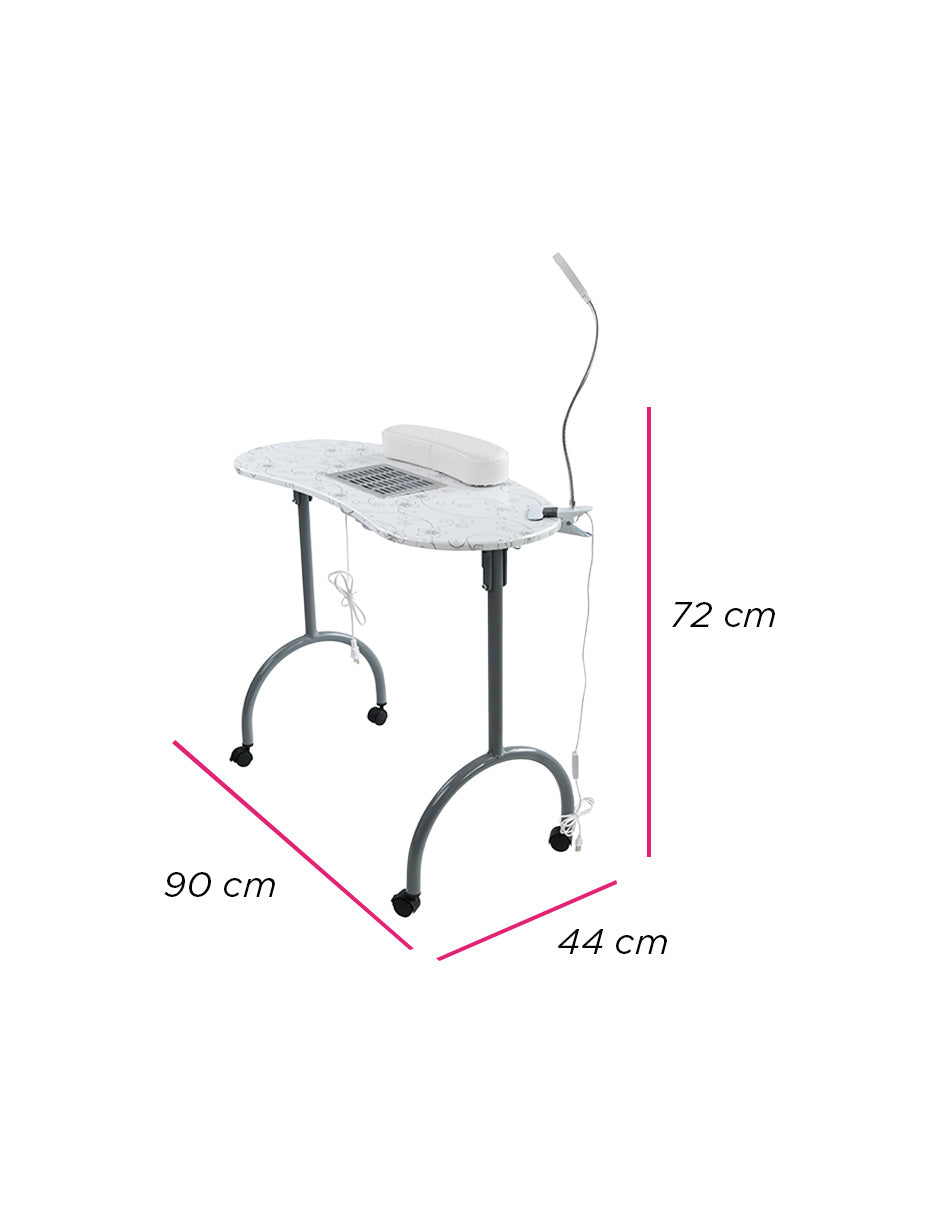 Mesa De Manicura Luma Portátil Con Accesorios Spa Salón de Belleza Color Blanco