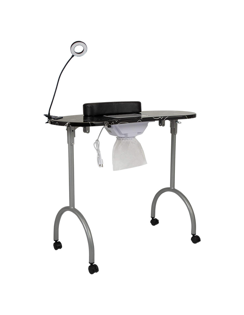 Mesa De Manicura Luma Portátil Con Accesorios Spa Salón de Belleza con aspiradora Color Negro