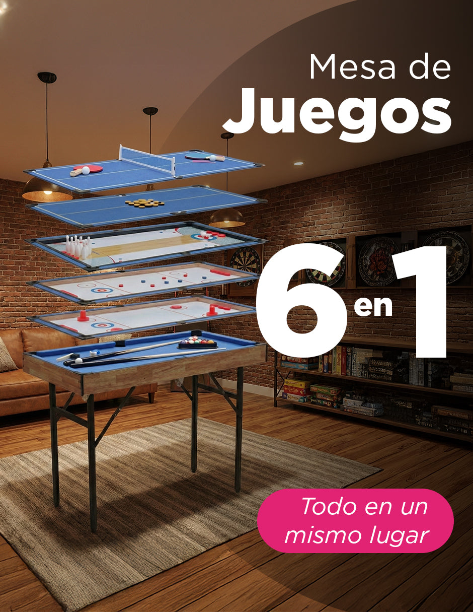 Mesa Plegable Luxor Multijuegos 6 en 1 Vanlig: Diseño  Compacto y Único (SUM-4624-6)